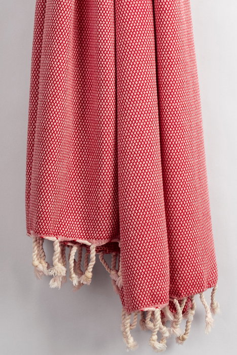 Mijölnir Toalla de Playa Fouta 100% Algodón Roja, 95x190cm, Diseño Panal, Absorbente y Suave para el Verano